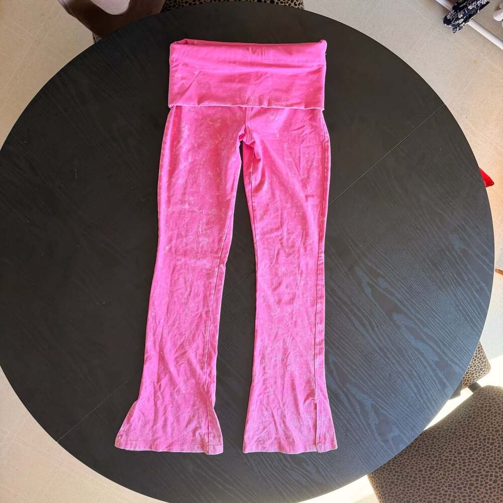 PINK Victoria's Secret Pink Acid Wash Foldover Flare Yoga Pants Size S